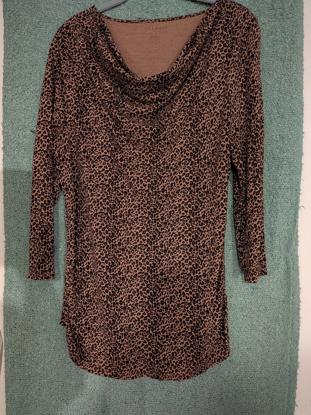 Talbots Brown and Black Cowl-Neck Leopard Print Long Sleeve Top